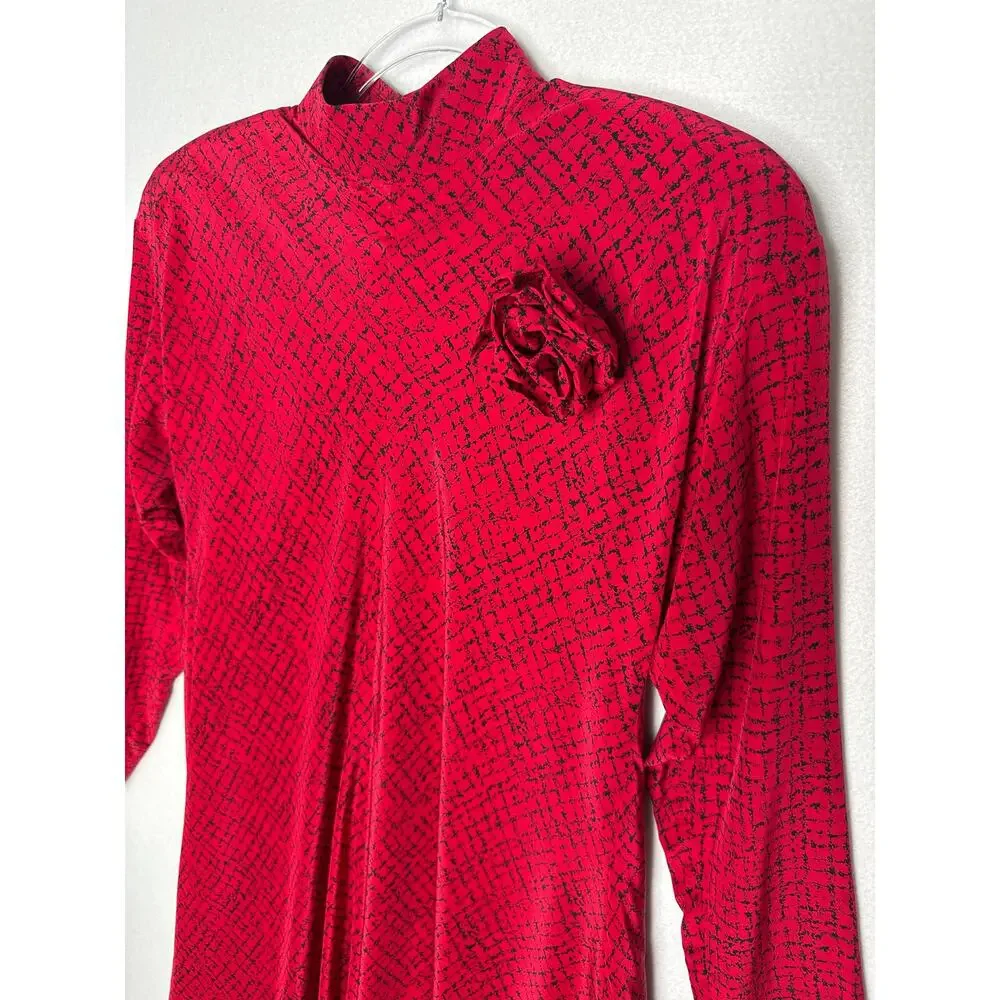 1980s Outlines Debora Kuchme Red Silk Balloon Hem Dress Lined size 6 oversized